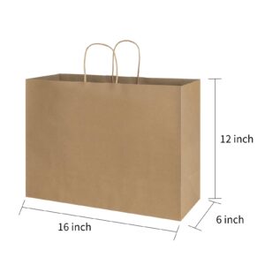 bagmad 100 Pack 16x6x12 Inches Brown Kraft Paper Bags with Handles Bulk, Large Recycled Paper Bags, Gift Bags, Grocery Bags, Retail Bags, Shopping Bags, Merchandise Bags for Small Business