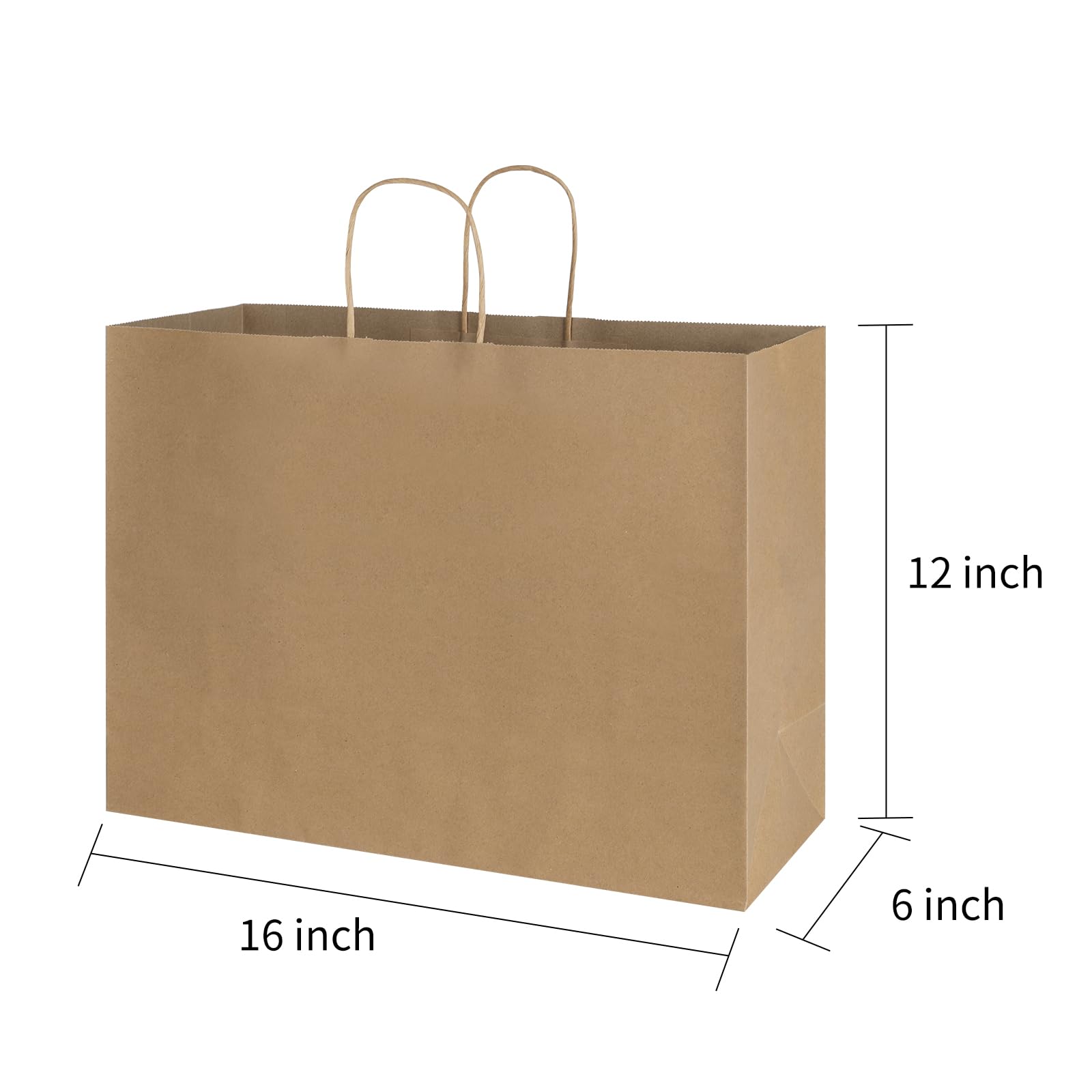 bagmad 100 Pack 16x6x12 Inches Brown Kraft Paper Bags with Handles Bulk, Large Recycled Paper Bags, Gift Bags, Grocery Bags, Retail Bags, Shopping Bags, Merchandise Bags for Small Business