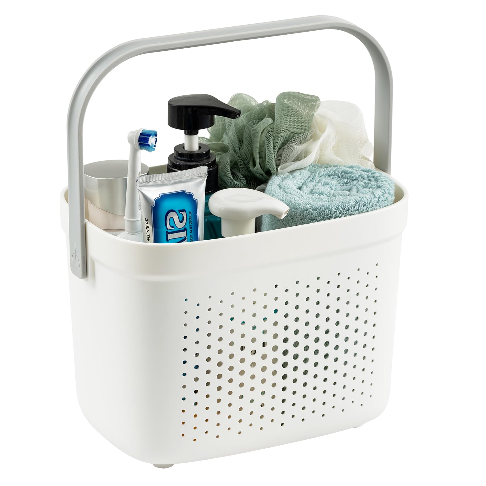 LEVERLOC Portable Shower Caddy Basket, Plastic Cleaning Caddy Organizer Storage Tote with Handle for Bathroom Kitchen Dorm Room Bedroom (Grey&White)