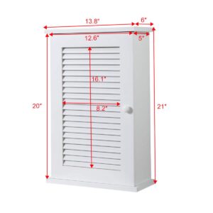 UIKJIM Wall Mounted Cabinet, White Bathroom Storage Cabinet with Louvered Door and 3 Shelves, Hanging Medicine Cabinet for Bathroom, Bedroom, Kitchen, Entryway