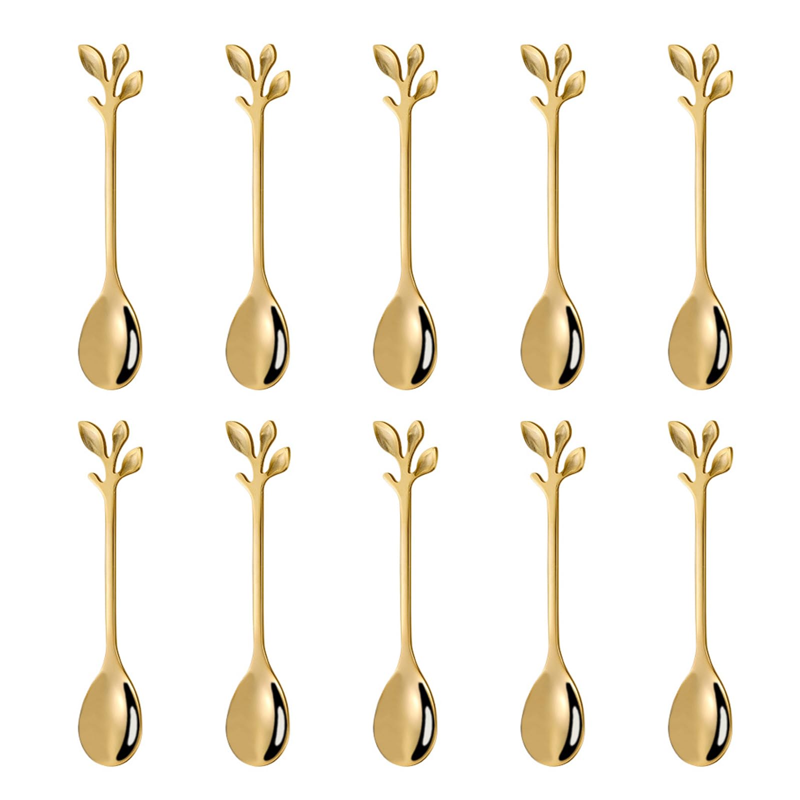 10Pcs Gold Coffee Spoons Set, 4.72inch Leaf Mini Espresso Tea Stir Spoon for Coffee Bar Charcuterie Board, Stainless Steel Small Dessert Demitasse Spoons for Sugar,Ice Cream, Cake (Heavy)