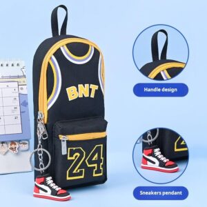 UIVXXUD Basketball Jersey-style Large Opening Large Capacity Simple Vertical Canvas Pencil Bag Pencil Case Pencil Holder - Include Sneakers Pendant and Pen (Black)