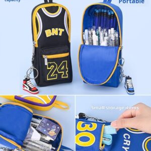 UIVXXUD Basketball Jersey-style Large Opening Large Capacity Simple Vertical Canvas Pencil Bag Pencil Case Pencil Holder - Include Sneakers Pendant and Pen (Black)