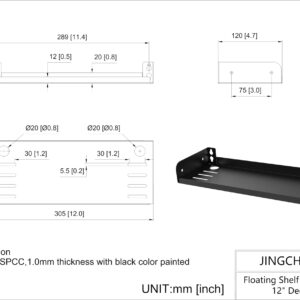 JINGCHENGMEI 2 Pcs of Metal Wall Mounted Floating Shelf for Small AV or TV Accessories, 4.7" Deep 12" Wide Mini Display Shelf for Storage or Collection in Living Room, Kitchen (12 Inches)