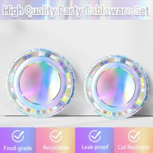 202Pcs Iridescent Party Plates Nanpkins Birthday Party Supplies Iridescent Paper Tableware Set witch Disposable Tablecloths for Mermaid Birthday Wedding Party Decorations Serve 25