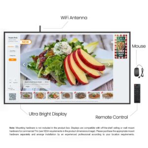 MENUPOLY 43" Sun-Readable Window-Facing Display, Ultra-Bright 3000 nits LCD, Non-Touch, Indoor Use, Android OS, WiFi, Plug & Play, Digital Signage Software Ready, Online Content Management