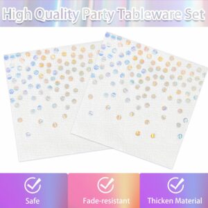 202Pcs Iridescent Party Plates Nanpkins Birthday Party Supplies Iridescent Paper Tableware Set witch Disposable Tablecloths for Mermaid Birthday Wedding Party Decorations Serve 25