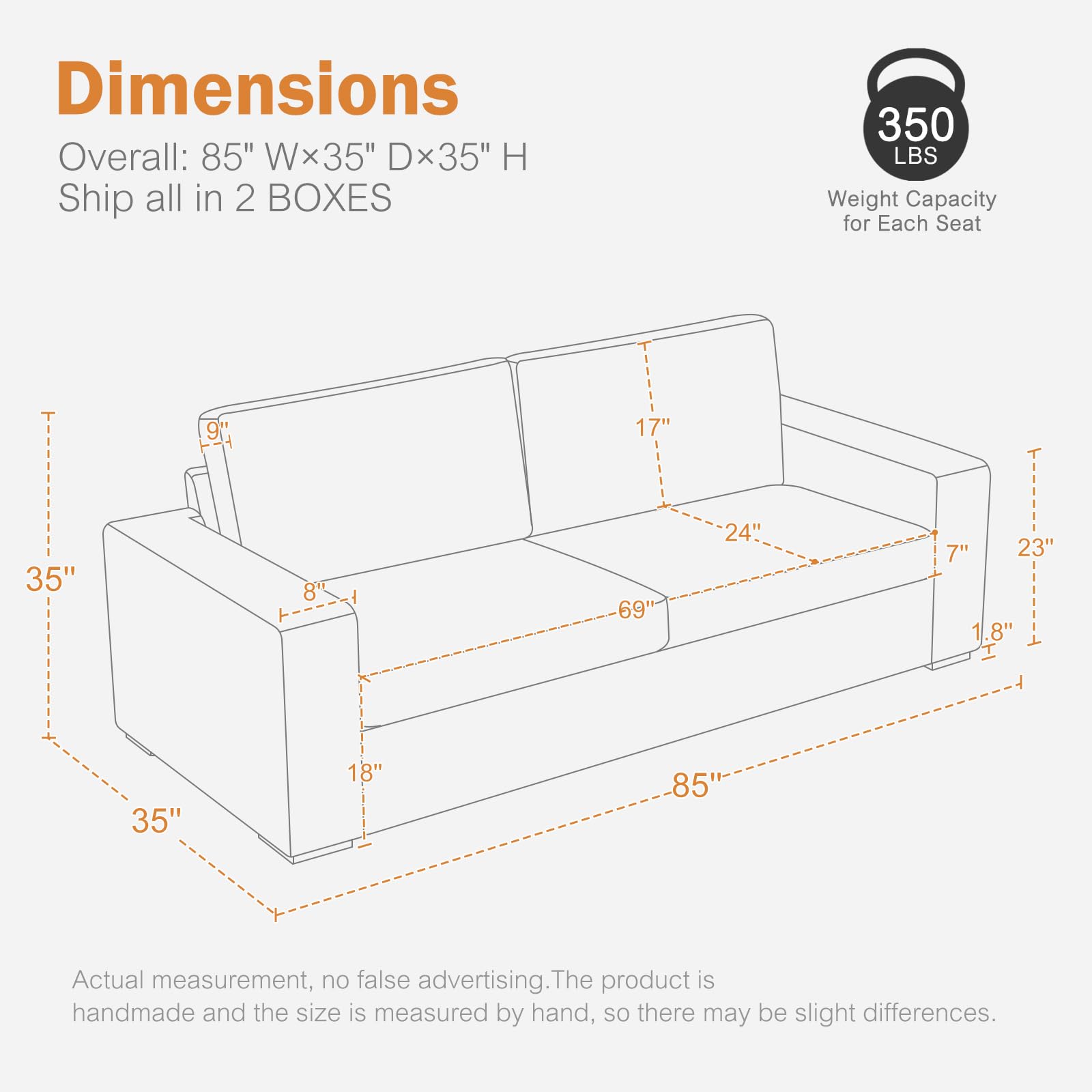 ABCASA 85" Faux Leather Couch with Padded Cushions, Mid-Century Modern Sofa with Extra Deep Seats, 3-Seater Sofa Couch for Living Room Apartment Lounge, Brown