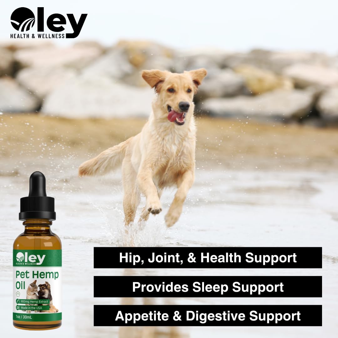 Pet Calming Oil - 900mg Hemp, MCT Oil - Natural Remedy for Anxiety, Joint Pain, Stress, Seizures, & Sleep Issues - Ideal for Dogs & Cats, Dog Joint Pain Relief, & Separation Anxiety Relief - 1oz