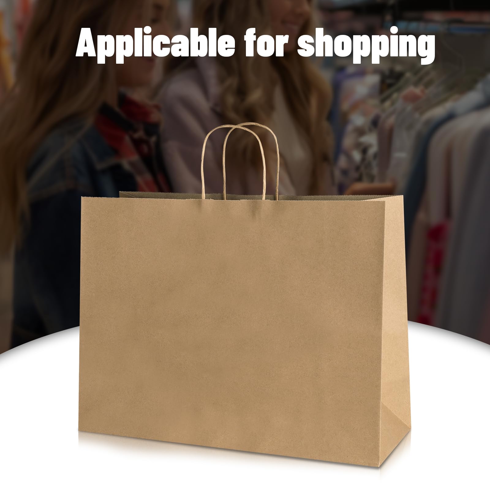 bagmad 100 Pack 16x6x12 Inches Brown Kraft Paper Bags with Handles Bulk, Large Recycled Paper Bags, Gift Bags, Grocery Bags, Retail Bags, Shopping Bags, Merchandise Bags for Small Business