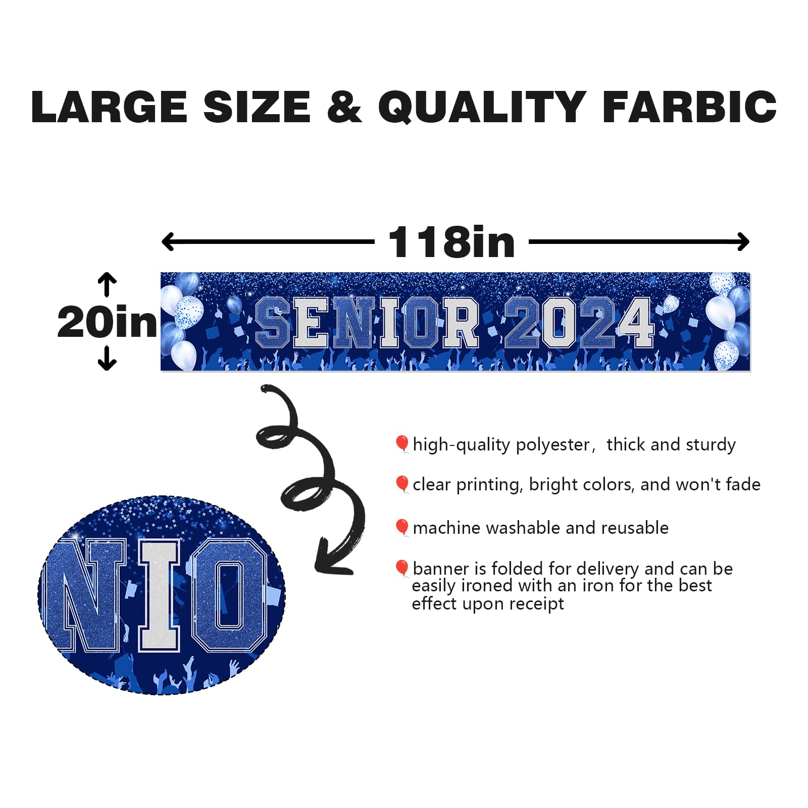 Senior 2024 Graduation Banner Blue Glitter Larger Senior Graduation Banner Yard Sign Lawn Outdoor Garden Polyester Banner for Class of 2024 Graduation Decorations