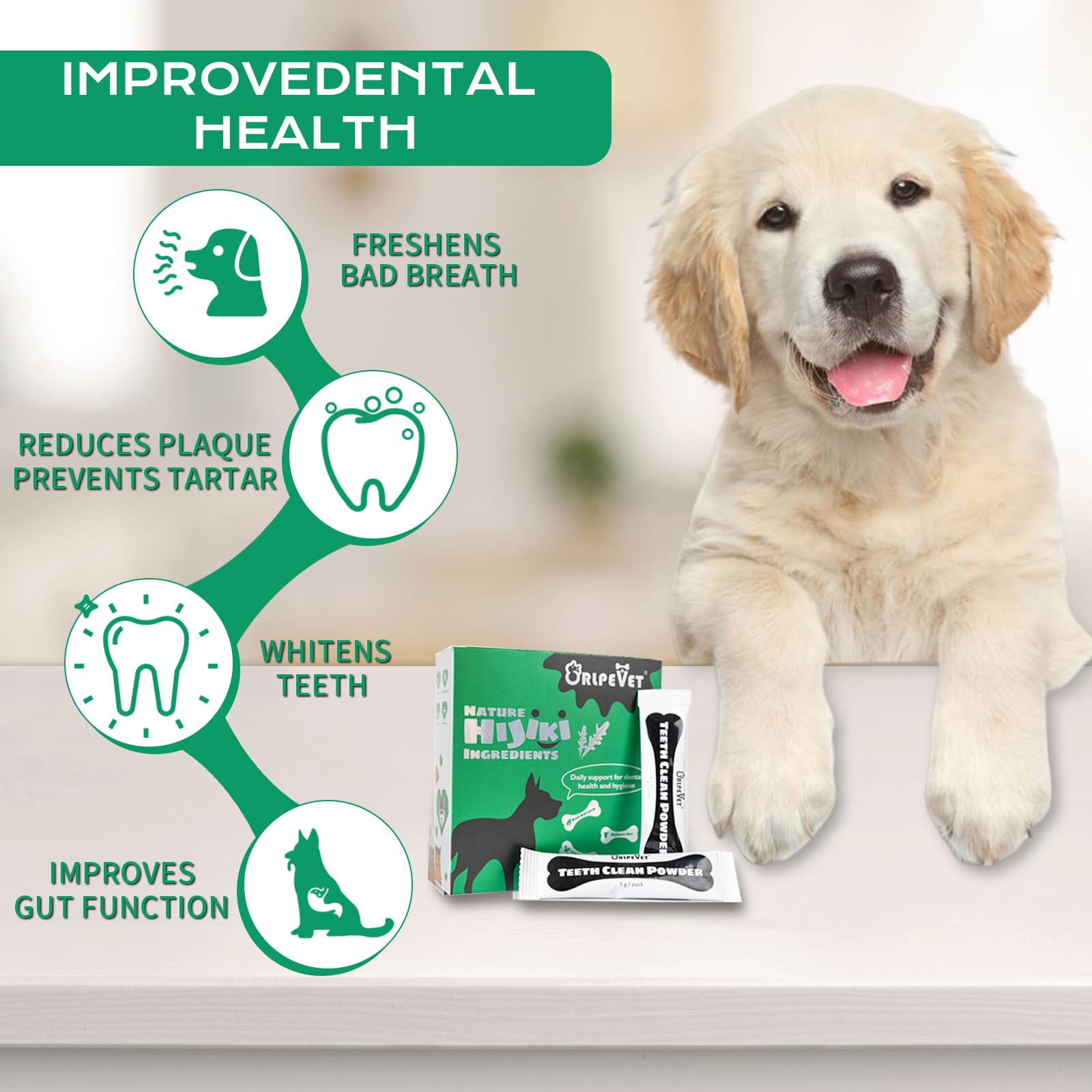 Orlpevet Teeth Clean Powder for dogs, Dog Breath Freshener, Tartar,Plaque Remover, Dental care powder for small,medium,large dogs, Organic pet supplies-75g