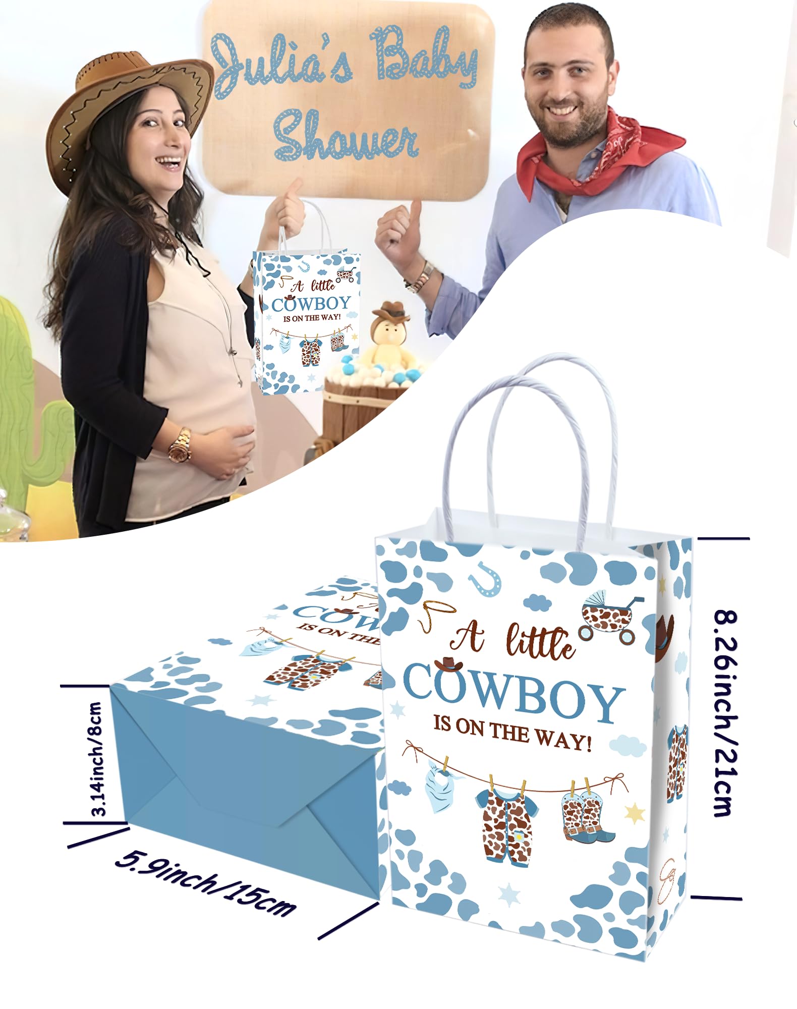 YanZonic 16Pcs A Little Cowboy Is on The Way Decorations Party Thank You Bags - Versatile Cowboy Baby Shower Supplies, Cowboy Baby Shower Decorations, A Little Cowboy Is on The Way Goodie Bags