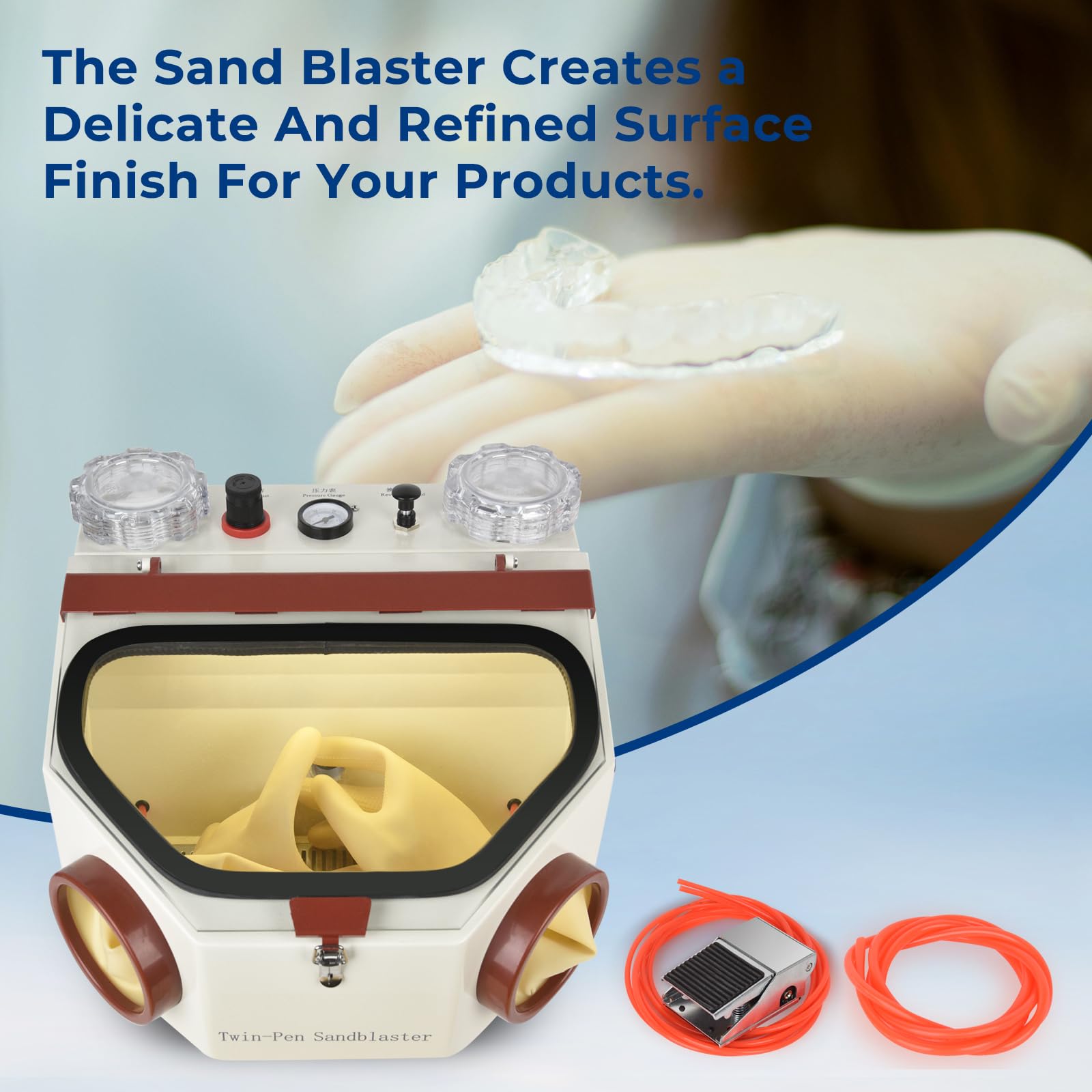 LZBP-VI 110V Sand Blaster with Dual Pens, LED Lights, and Glass Viewport for Material Restoration and Polishing Treatment