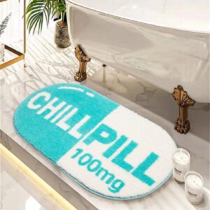 Microfiber Plush Chill Pill Rug, Super Soft and Absorbent Chill Pill Bath Mat Machine Washable, Preppy Room Decor Cute Aesthetic, 16x28 in, Blue