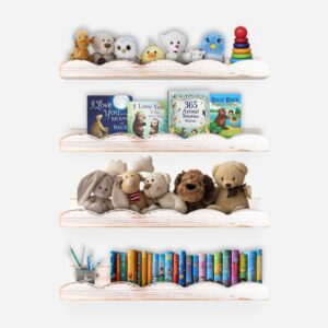 leeqinersw floating nursery book shelves - nursery shelves for wall white hanging bookshelf for kids, scalloped book shelf for kids rooms, 4 pack