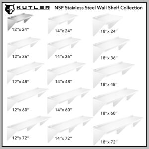 KUTLER Stainless Steel Shelf - 12" x 24", NSF Commercial Wall Mount Shelves with Backsplash, Floating Metal Shelving for Restaurant, Kitchen, Home