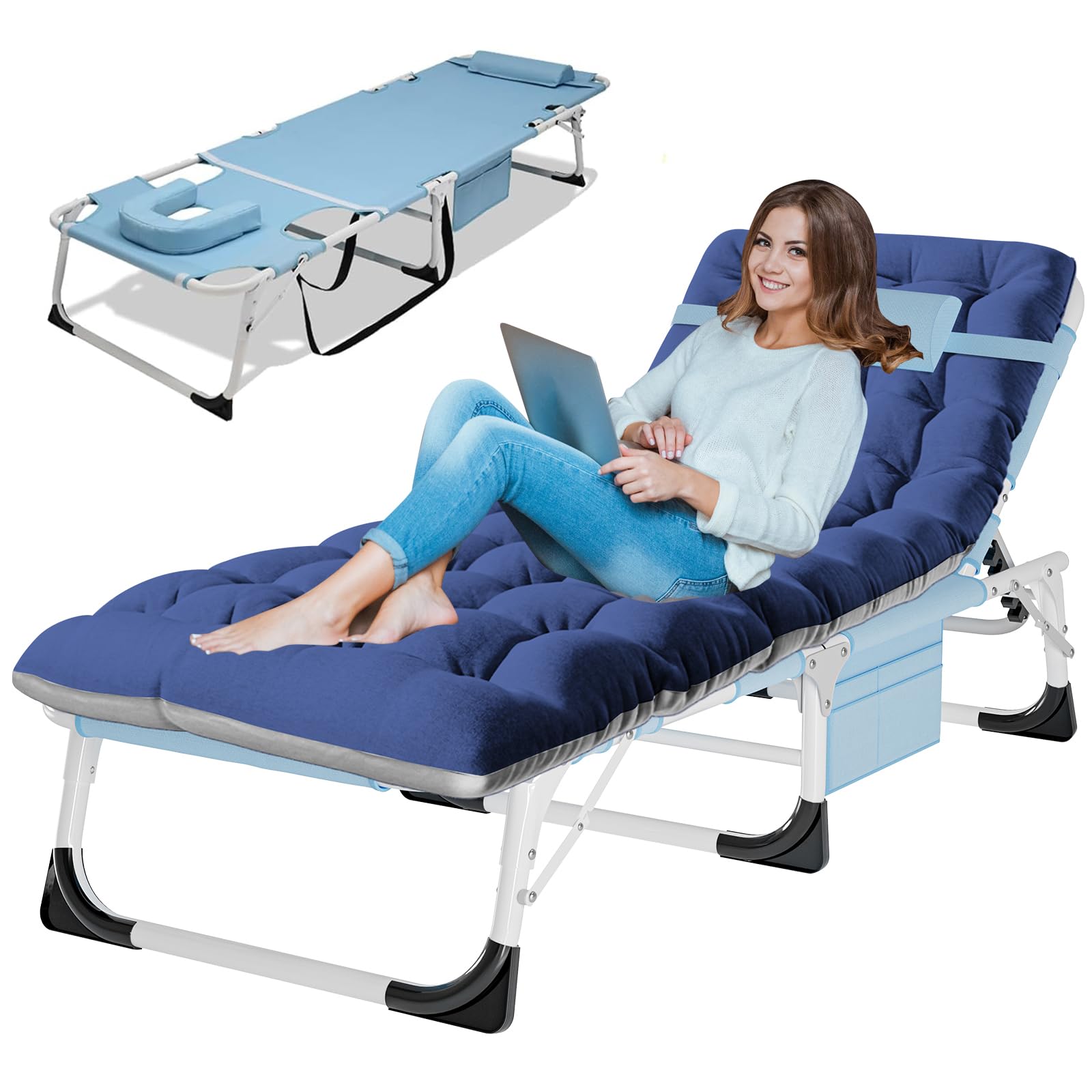 LILYPELLE 3in1 Sun Tanning Chair with Mattress, Heavy Duty Lounger Chair with Face Arm Hole, Removable Pillow, Outside Chaise Lounge Chair for Sunbathing, Patio, Poolside, Lawn, Beach