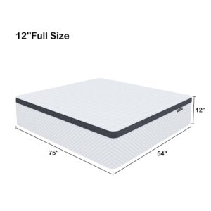 Deegari Full Mattress,12 Inch Full Size Mattress in a Box,Gel Memory Foam and Innerspring Hybrid Mattress with Individual Pocket Spring for Motion Isolation,Pressure Relief,Medium Firm Feel