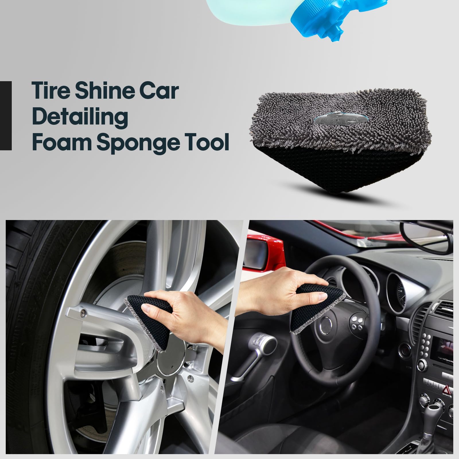 2 Pcs Tire Shine Applicator Pad, SAN AUSTIN Tire Gel Applicator, Triangles Tire Sponge Foam Wheel Shine Car Cleaning, Reusable Tire Dressing Applicator Pad Car Cleaning (Black Grey)