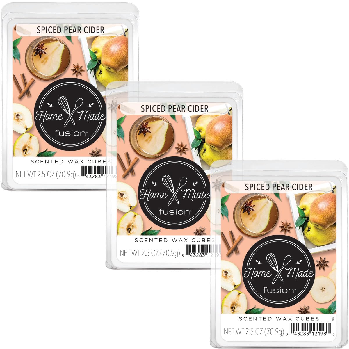 FUSION by Scentsationals Scented Wax Fragrance Melts - Spiced Pear Cider - Wax Cubes Pack, Home Warmer Tart, Electric Wickless Candle Bar Air Freshener, Spa Aroma Decor Gift - 2.5oz (3-Pack)