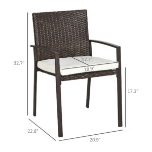 Outsunny 2 Piece PE Rattan Outdoor Dining Chairs with Cushion, Patio Wicker Dining Chair Set with Backrest, Armrests for Patio, Deck, Garden, Cream White