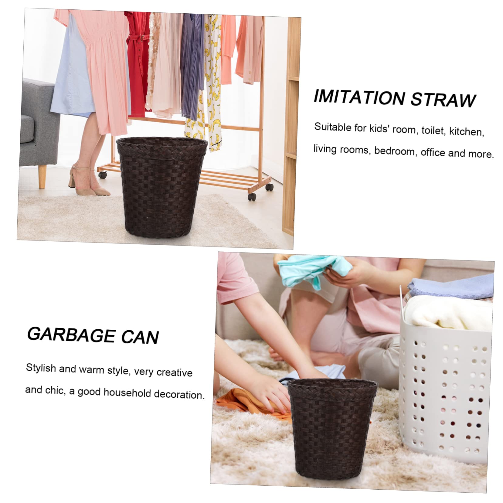 Simple Rattan Woven Basket Basket can Fish Tank Mermaid Camping Wooden Trash can Recycle bin Waste Paper Decorative Laundry Hamper Storage Barrel Flowers vase