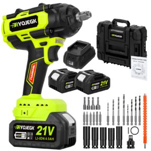 RYOJEGK 850N.m Cordless Impact Wrench Set, 1/2 inch 21V 640Ft-lbs Heavy Duty Impact Gun Kit, Brushless Llave De Impacto w/ 2 x 4.0Ah Battery, Pistola De Impacto for Home Car