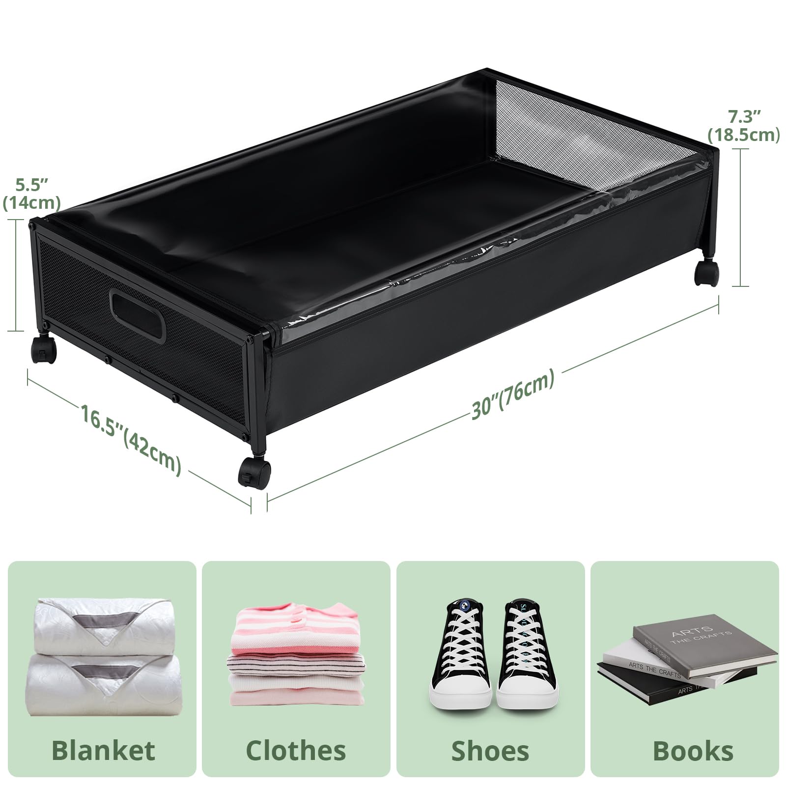 Honeier Under Bed Storage with Wheels 2 Pack, 45L Under Bed Storage Drawers with Clear Lid, Large Under Bed Storage Containers movable Storage Organizer for Bedding Duvets Blankets Clothes Shoes