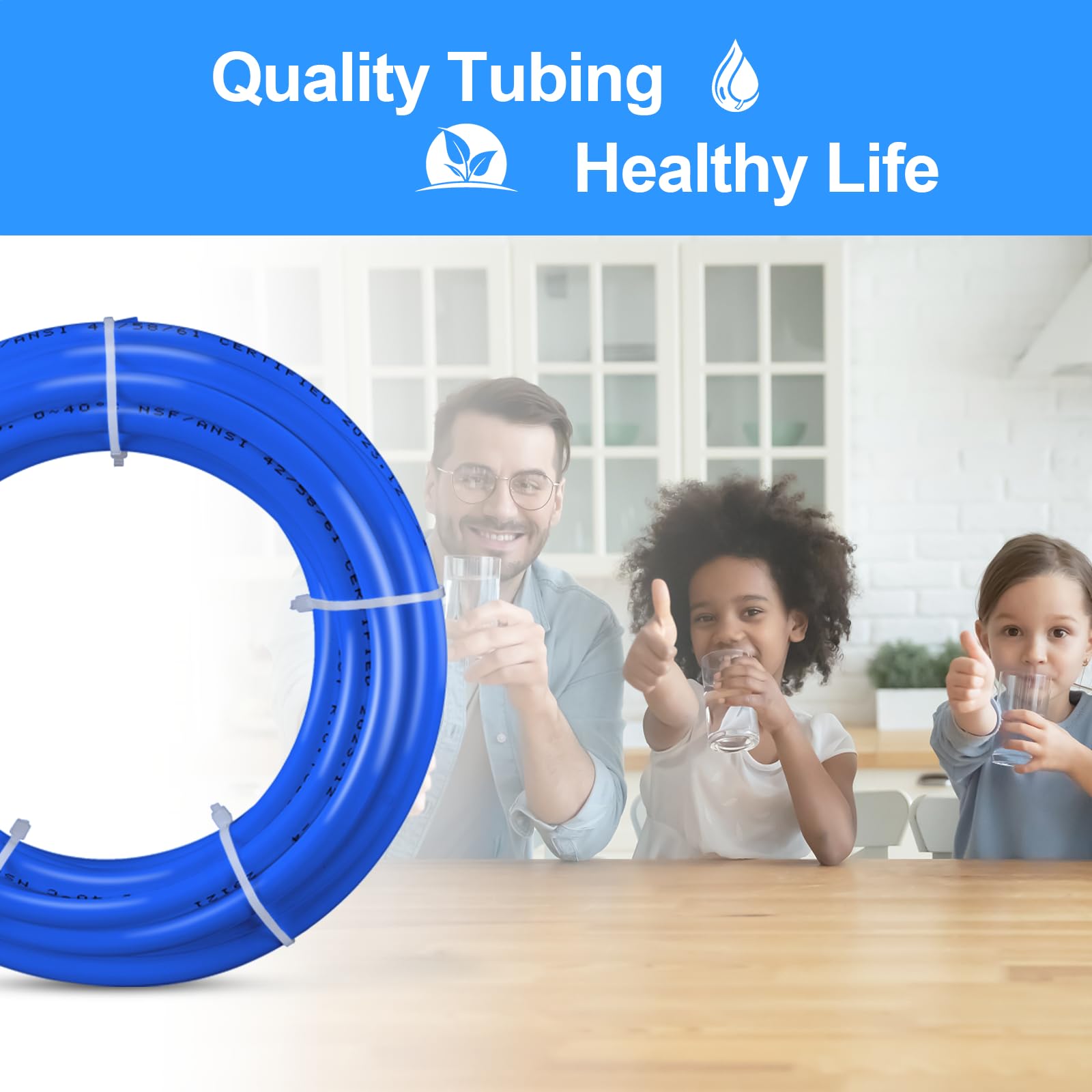 25FT 3/8 Inch O.D.RO Water Tubing,NSF Certified Water Line for RO(Reverse Osmosis) Water Purifier Filter System,BPA free Flexible Tubing(blue)