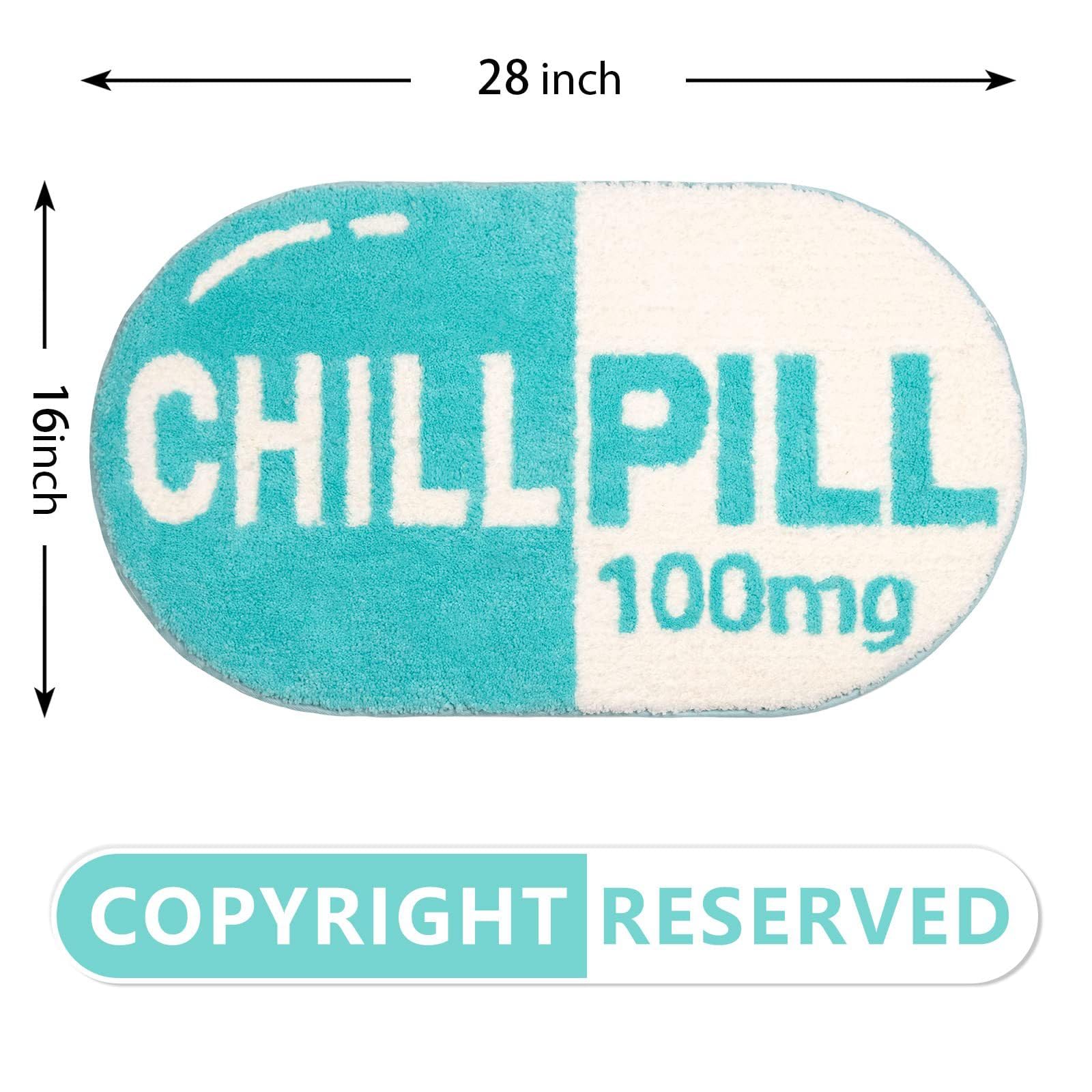 Microfiber Plush Chill Pill Rug, Super Soft and Absorbent Chill Pill Bath Mat Machine Washable, Preppy Room Decor Cute Aesthetic, 16x28 in, Blue