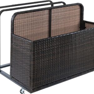 CuisinAid Outdoor Wicker Patio Poolside Float Storage with Rolling Wheels, Pool, Beach, Patio Storage Bin for Floaties, Pool Accessories and Patio Furniture Brown