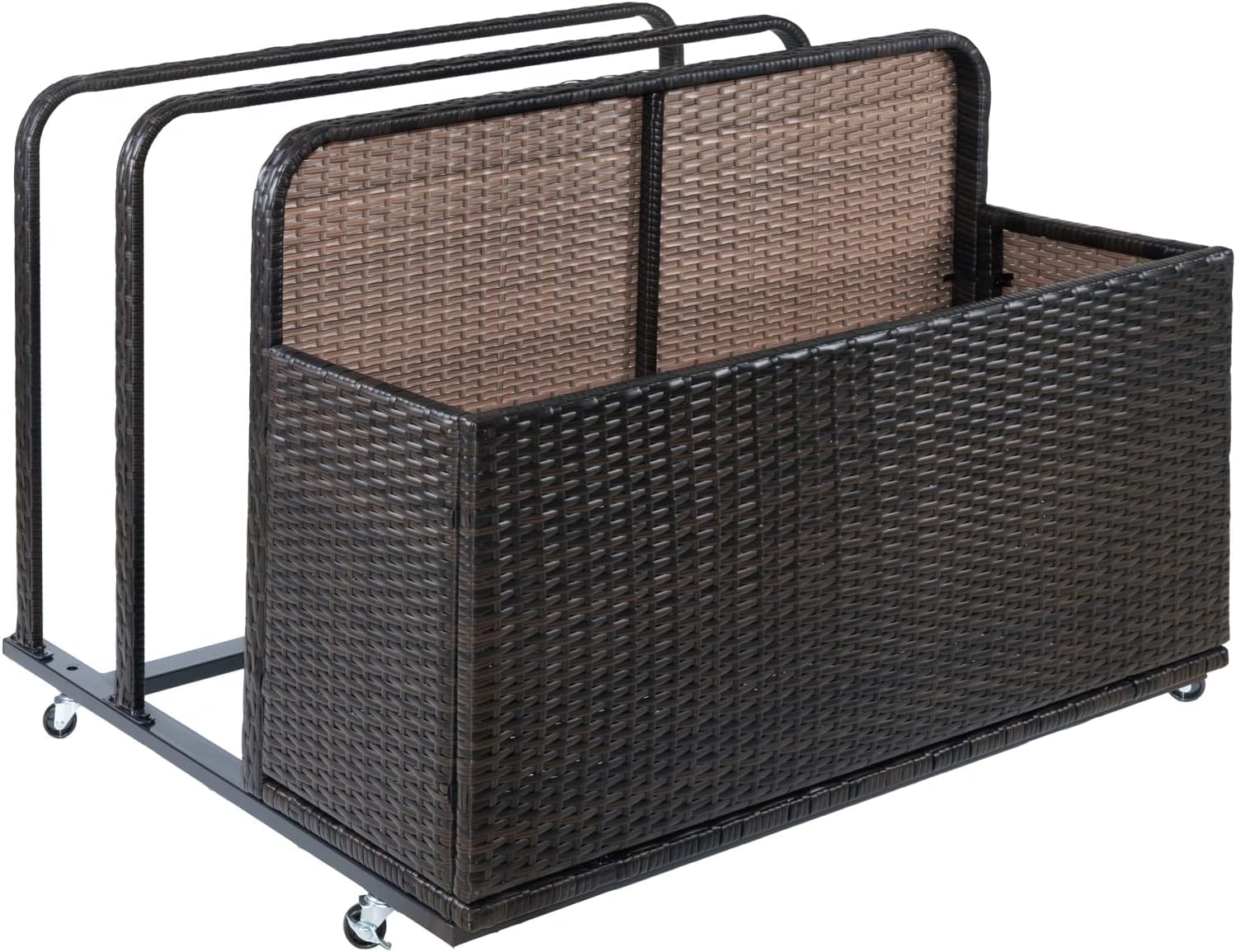 CuisinAid Outdoor Wicker Patio Poolside Float Storage with Rolling Wheels, Pool, Beach, Patio Storage Bin for Floaties, Pool Accessories and Patio Furniture Brown