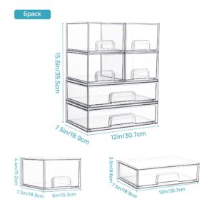 Vtopmart Stackable Storage Drawers Set of 6, Clear Plastic Organizer Bins for Bathroom Supplies,Ideal for Cabinet,Pantry,Laundry Room Organization