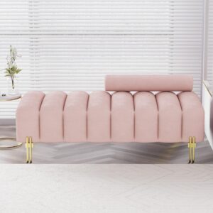 nolohoo small loveseat sofa couch, 52.2" modern velvet mini couch for bedroom with golden legs, upholstered settee bench with adjustable back for living room office compact small space, pink