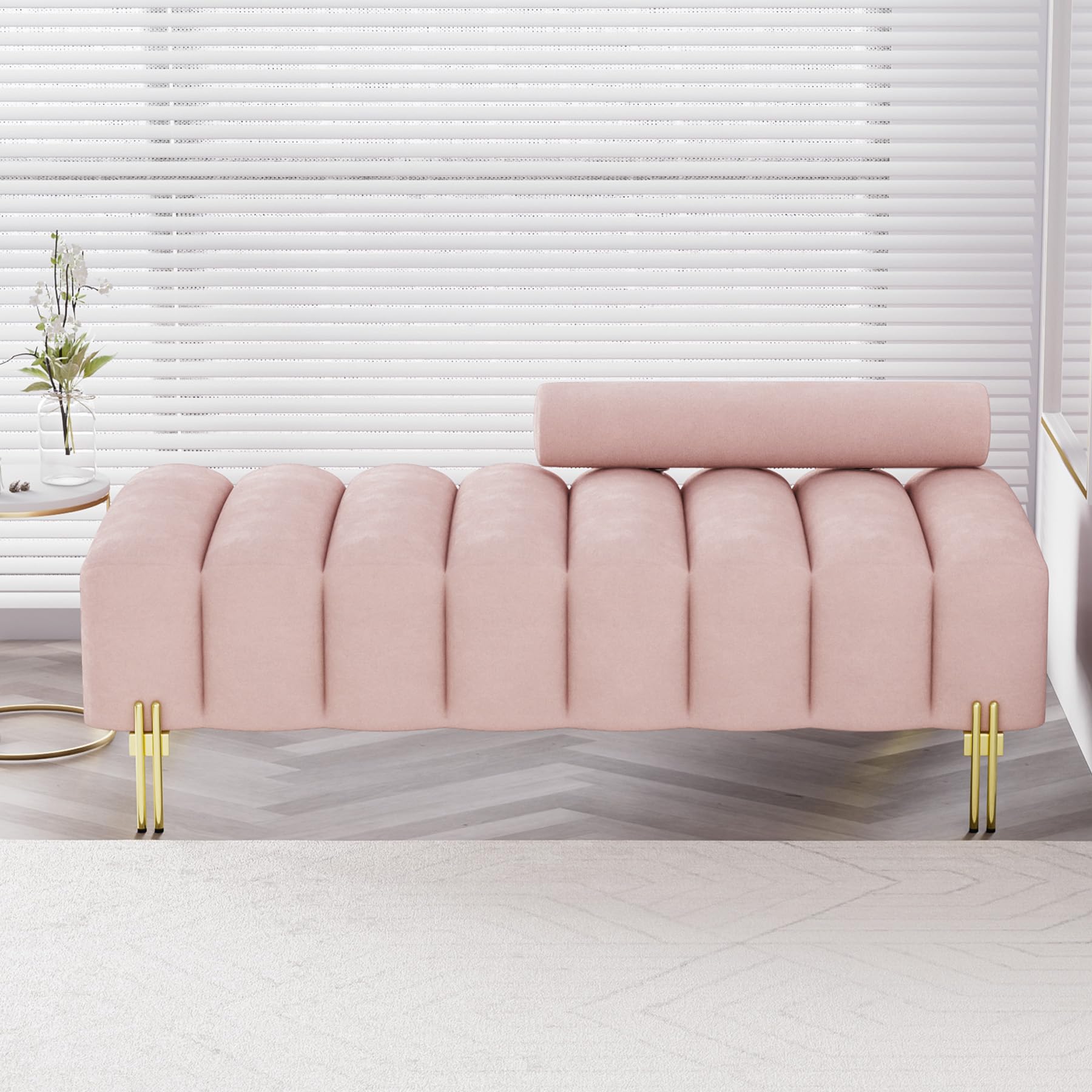 Nolohoo Small Loveseat Sofa Couch, 52.2" Modern Velvet Mini Couch for Bedroom with Golden Legs, Upholstered Settee Bench with Adjustable Back for Living Room Office Compact Small Space, Pink