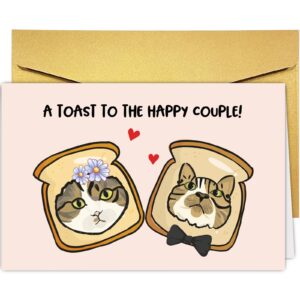 funny cat toast wedding card for couple, cute wedding shower card for bride groom, engagement card for cat lover, a toast to the happy couple