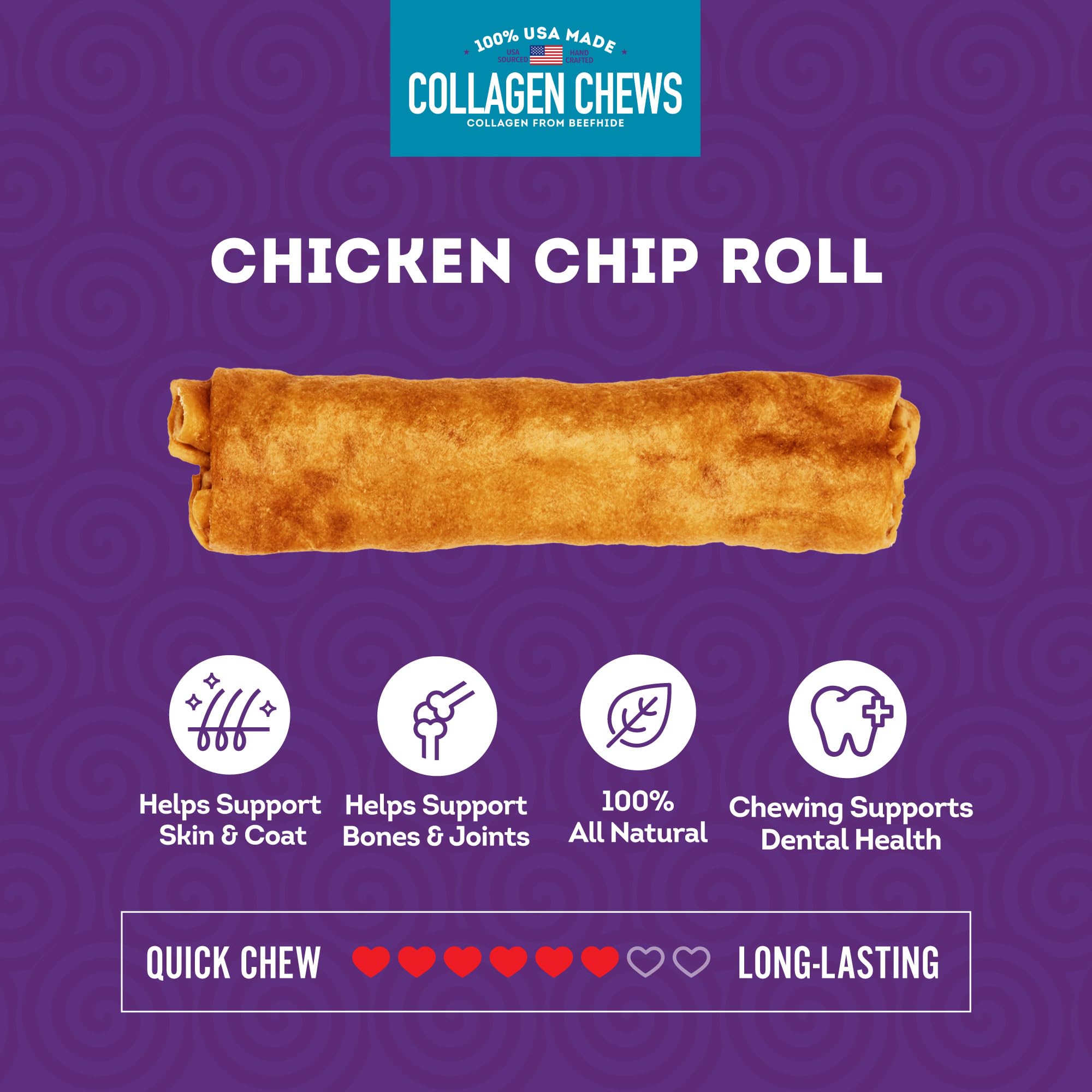 Treatly USA Collagen Chip Rolls 5-6" Dog Chew Treats - Chicken Marinade Flavor, 10 Count/1 Pack