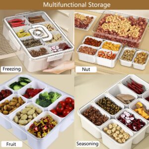 Divided Serving Tray with Lid and Handle Snackle Box Charcuterie Container for Portable Snack Platters Organizer Fruit Divider with 8 Compartments & 8 Forks Food Storage Containers for Party