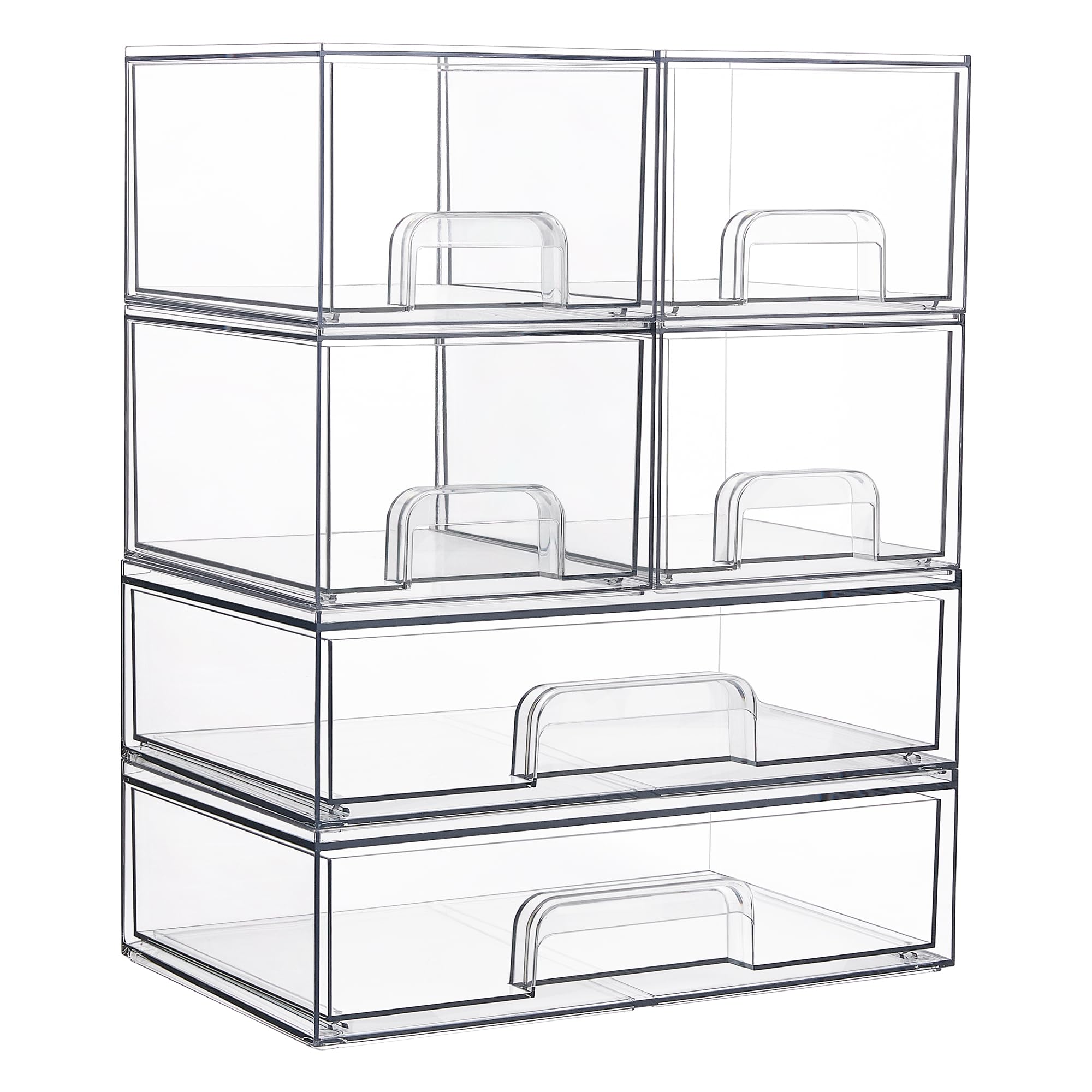 Vtopmart Stackable Storage Drawers Set of 6, Clear Plastic Organizer Bins for Bathroom Supplies,Ideal for Cabinet,Pantry,Laundry Room Organization