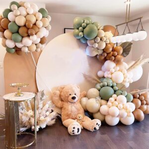 Vivane Retro Avocado Green Ivory White Cocoa Balloon Garland Arch Kit 116pcs Latex Balloons for Safari Jungle Party Balloon Woodland Birthday Party Bridal Shower Decor