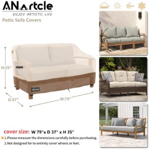 ANartcle 3-Seater Patio Sofa Cover,79W x 37D x 35H Inches Outdoor Couch Cover,100% Waterproof Heavy Duty Patio Sofa Covers,Patio Furniture Covers,Beige&Brown