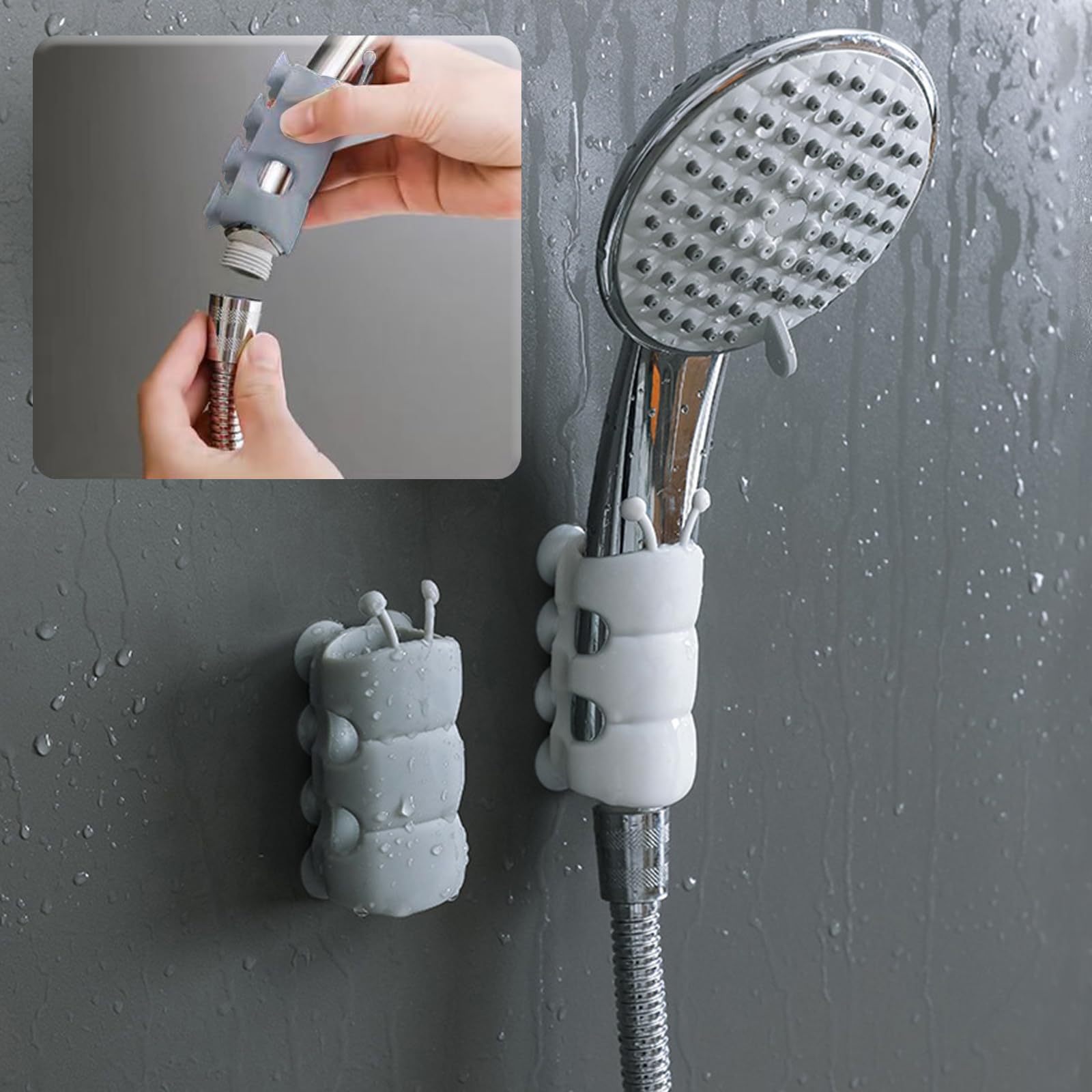 Inchant 4 Pieces Silicone Shower Head Holder Universal Relocatable Shower Head Suction Cup Holder Silicone Non Drilling Movable Fixed Seat Shower Bracket