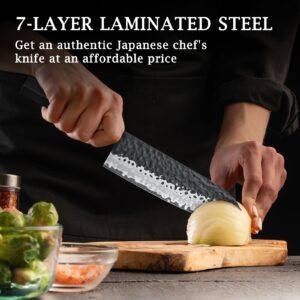 SHAN ZU Japanese Chef Knife 7 Inch, 7 Layers 9Cr18MoV High Carbon Steel Kitchen Knife, Professional Santoku Knives,Cooking Knife Ultra Sharp Gyuto Knife with G10 Fiberglass Handle