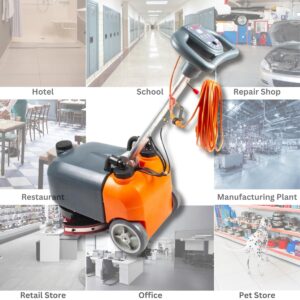 RT15AC 14“ Walk Behind Floor Scrubber Dryer Machine for Industrial Commercial Use, 26 ft Cord Offers Uninterrupted Power Supply