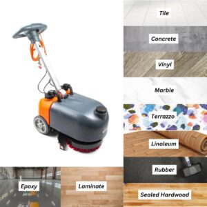 RT15AC 14“ Walk Behind Floor Scrubber Dryer Machine for Industrial Commercial Use, 26 ft Cord Offers Uninterrupted Power Supply