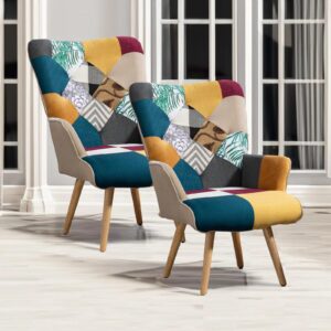 saetsfeg living room accent chair with high backrest, bedroom plaid bohemian upholstered armchair for mid century, modern cozy chairs for small spaces, colorful 2 pack