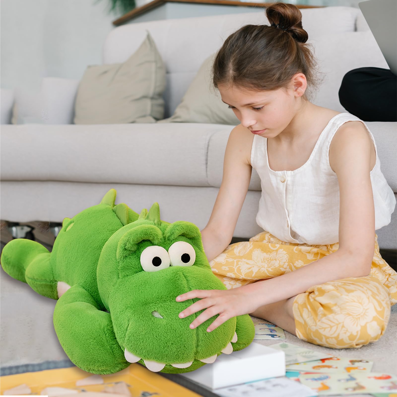 Kuxiber Dinosaur Stuffed Animal Plush Toy,Giant Dinosaurs Cute Soft Toys Doll, Big Dino Fluffy Plushy Fat Plushie Plush Pillow,Gifts for Kids Girl Boys (Green,19 inch)