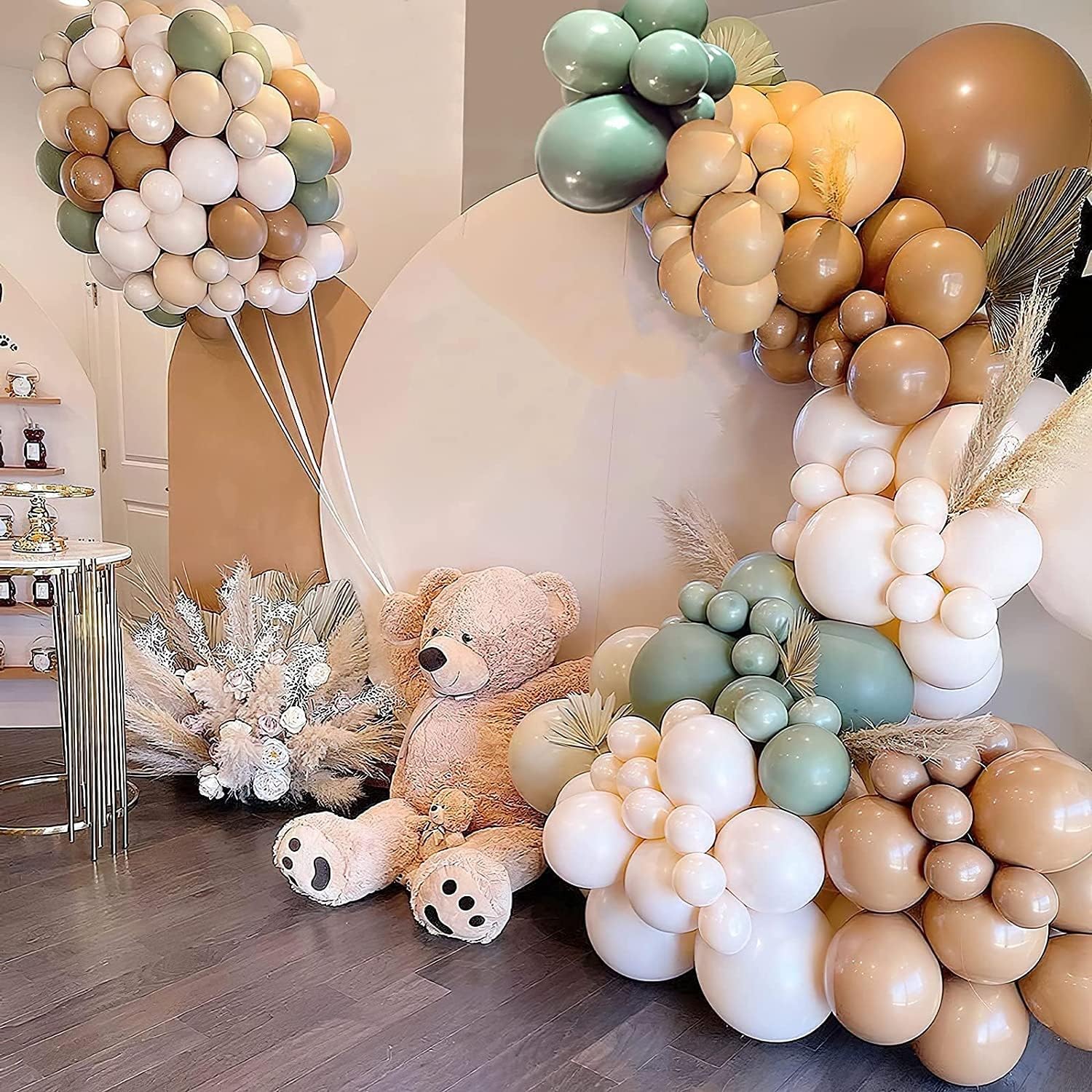 Vivane Retro Avocado Green Ivory White Cocoa Balloon Garland Arch Kit 116pcs Latex Balloons for Safari Jungle Party Balloon Woodland Birthday Party Bridal Shower Decor