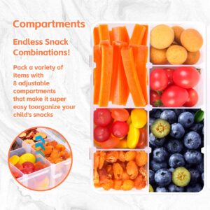 AQSXO 2 Pcs Snack Box Container for Kids, 8 Compartments Snack Containers Reusable Meal Prep Lunch Containers.